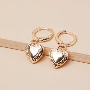 NWT, Lulu's Dearest Addition Gold Heart Locket Huggie Hoop Earrings